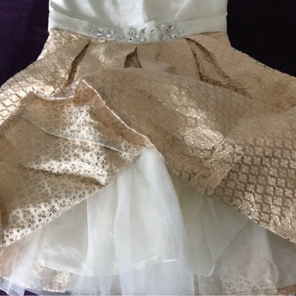 Gymboree Girls White & Gold Party Dress NWT Age 7